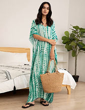 Load image into Gallery viewer, Bsubseach Women Kaftan Dresses Half Sleeve Plus Size Bathing Suit Cover Ups Tie Dye Lake Blue Caftan Dresses
