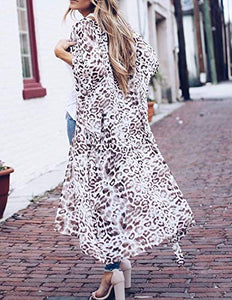 Womens Beach Long Kimono Floral Chiffon Cover ups Swimsuit Maxi Dresses 3XL