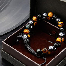 Load image into Gallery viewer, HASKARE Triple Protection Bracelet, Genuine Tigers Eye Black Obsidian and Hematite 8mm Beads Bracelet for Men Women, Crystal Jewelry Stone Bracelets Bring Luck and Prosperity and Happiness
