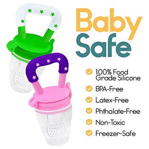 Baby Fruit Feeder Pacifier (2 Pack) - Fresh Food Nibbler, Infant Fruit Teething Toy, Food Grade Silicone Pouches for Toddlers & Kids by Ashtonbee