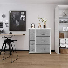 Load image into Gallery viewer, 7 Drawers Dresser - Furniture Storage Tower Unit for Bedroom, Hallway, Closet, Office Organization - Steel Frame, Wood Top, Easy Pull Fabric Bins Gray/White
