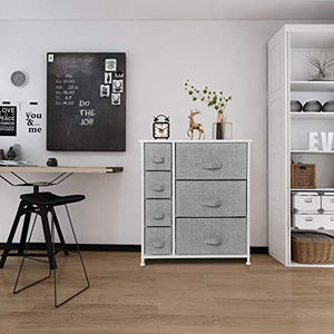 7 Drawers Dresser - Furniture Storage Tower Unit for Bedroom, Hallway, Closet, Office Organization - Steel Frame, Wood Top, Easy Pull Fabric Bins Gray/White