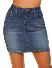 Load image into Gallery viewer, Women's Classic A-Line Denim Jean Short Skirt, Dark Blue, X-Large
