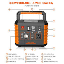 Load image into Gallery viewer, Portable Camping Generator, 330W/78000mAh Portable Power Station, CPAP Battery Power Supply,Solar Generator with110V AC, 12V/10A DC,QC3.0 &amp;TypeC, Wireless Charger,SOS Light for Travel Home Emergency
