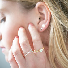 Load image into Gallery viewer, PAVOI 14K Gold Plated X Ring CZ Simulated Diamond Criss Cross Ring (7, White)
