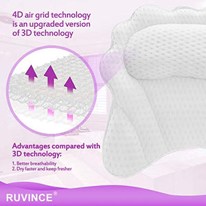 Bath Pillow RUVINCE Luxurious Bath Pillows for Tub Contains 2 Loofah Body Scrubber Ergonomic Bathtub Pillow for Neck，Head & Shoulders