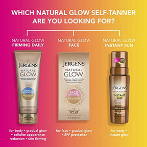 Jergens Natural Glow Self Tanner Face Moisturizer, SPF 20 Facial Sunscreen, Fair to Medium Skin Tone, Sunless Tanning, Oil Free, Broad Spectrum Protection UVA and UVB, 2 oz (Packaging May Vary)