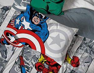 Jay Franco Marvel Avengers Comic Cool 7 Piece Queen Bed Set - Includes Comforter & Sheet Set - Bedding Features Captain America, Spiderman, Iron Man, Hulk, Thor - Super Soft (Official Marvel Product)