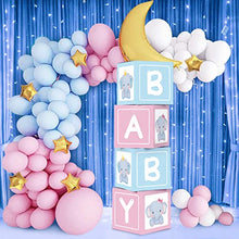 Load image into Gallery viewer, Elephant Baby block Boxes for Birthday Party Decorations, Elephant Gender Reveal Decorations – 4 Pink and Blue BABY Balloon Boxes With Elephant Printed, Babyshower Decorations for Boys Girls First Birthday
