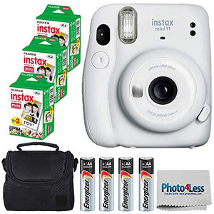 Fujifilm Instax Mini 11 Instant Camera - Ice White (16654798) + 3 Packs Fujifilm Instax Mini Twin Pack Instant Film (16437396) + Batteries + Case + Cloth