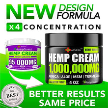 Load image into Gallery viewer, Natural Hemp Cream - 1,000,000 - Made in USA - Relieves Inflammation Muscle, Muscle, Joint, Back, Knee- High Strength Hemp Oil Extract with MSM - Arnica - Turmeric - 4 fl. Oz
