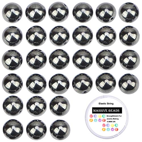 100Pcs Natural Crystal Beads Stone Gemstone Round Loose Energy Healing Beads with Free Crystal Stretch Cord for Jewelry Making (Hematite, 8MM)