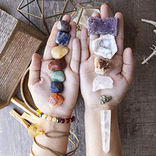 Load image into Gallery viewer, White Sage, Palo Santo Wood &amp; Crystal Healing Kit (17Pc) ~ Smudge Stick, Palo Santo Sticks, Raw Crystals, Quartz Obelisk, 7 Chakra Stones, +Bracelet &amp; Spiral Pendant Necklace w COA &amp; Info Card
