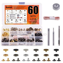 Load image into Gallery viewer, Rustark 60 Sets Snap Fasteners Kit for Leather Metal Button Snaps Press Studs with 4 Pieces Fixing Tools and Ruler Snap Rivet Fasteners for Clothing Coat Bracelet Jacket and Crafting (6 Colors)

