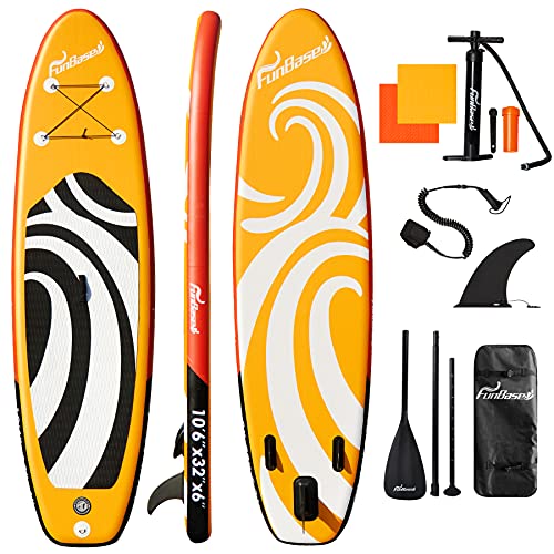 FunBase Sup Inflatable Stand Up Paddle Board with 10’6’’×32’’×6’’ Premium Paddleboard & Fast inflate Pump & Backpack Portable for Youth Adult Have Fun in River, Oceans and Lakes
