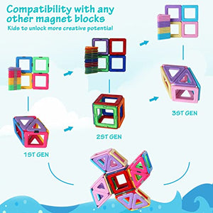 Rurvale Magnetic Blocks Building Tiles Set Learning Magnet Kit STEM Construction Montessori Inspirational Educational Imagination Toys for Kids Ages 3 4 5 6 7 Year Old Boys Girls Gifts