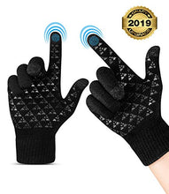 Load image into Gallery viewer, Winter Warm Touchscreen Gloves for Women Men - Triangle Anti-Slip Silicone Gel, Knit Thermal Soft Lining &amp; Elastic Cuff, Driving Motorcycle Cycling Bike Sports Texting Gloves(One-Size, Black)
