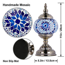 Load image into Gallery viewer, Marrakech Turkish Table Lamp Mosaic Glass Bedside Table Lamp Moroccan Lantern Tiffany Style Night Lights with Bronze Base for Living Room (Blue)
