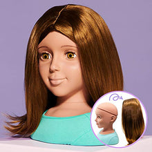 Load image into Gallery viewer, I'm A Stylist Styling Head Deluxe Lucy - Doll Mannequin Head, Interchangeable Wig, Synthetic Fiber Brown Hair Includes Magnetic Lashes, Hair Accessories, Earrings &amp; Face Gems for Kids 8+ Years - 13"
