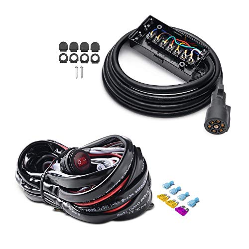 MICTUNING 7 Way Plug Inline Trailer Cord with 7 Gang Junction Box Bundle MIC-B1002 LED Light Bar Wiring Harness