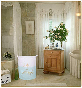 PFONB 19.7" X-Large Collapsible Laundry Basket,Waterproof Sturdy Lightweight Canvas Round Clothes Hamper Home Organizer, Gift Basket.(Life Green)