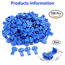 Load image into Gallery viewer, 100pcs Solderless Quick Splice Snap Wire Connectors, 18-14 AWG Scotch Lock Splice Connector(Cable Joiner), Blue Cold Pressed Insulated Electric Wire Crimp Connectors
