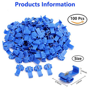 100pcs Solderless Quick Splice Snap Wire Connectors, 18-14 AWG Scotch Lock Splice Connector(Cable Joiner), Blue Cold Pressed Insulated Electric Wire Crimp Connectors