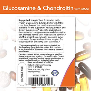NOW Supplements, Glucosamine & Chondroitin with MSM, Joint Health, Mobility and Comfort*, 180 Capsules