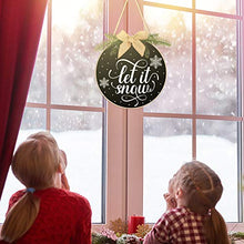 Load image into Gallery viewer, Christmas Wreath Hanging Sign Buffalo Plaid Wooden Door Hanger for Front Door Rustic Burlap Wooden Holiday Decor for Christmas Home Window Wall Farmhouse Decoration (Black Base with Let it Snow)
