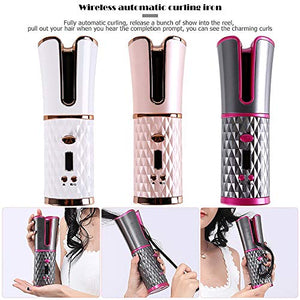 Wireless Automatic Curling Iron, Ceramic Charging Curling Iron with LED Temperature Display, Portable Travel Curling Iron, Long-Lasting Styling, Curly Hair Care Artifact.(Rosegold)