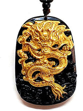 Load image into Gallery viewer, yigedan 18K 999 Pure Yellow Gold Inlay Natural Obsidian Black Jade Pendant Dragon
