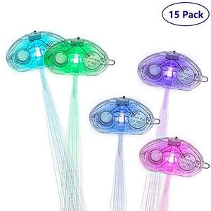 Midafon 15 Pack LED Color Changing Fiber Optic Hair Lights Barrettes Light Up Party Favors Glow Toys Supplies