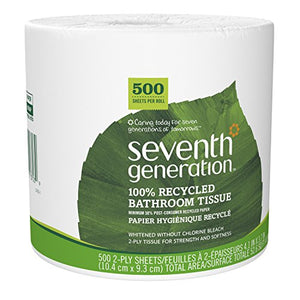 Seventh Generation White Toilet Paper 2-ply 100% Recycled Paper, 500 sheets, Pack of 60