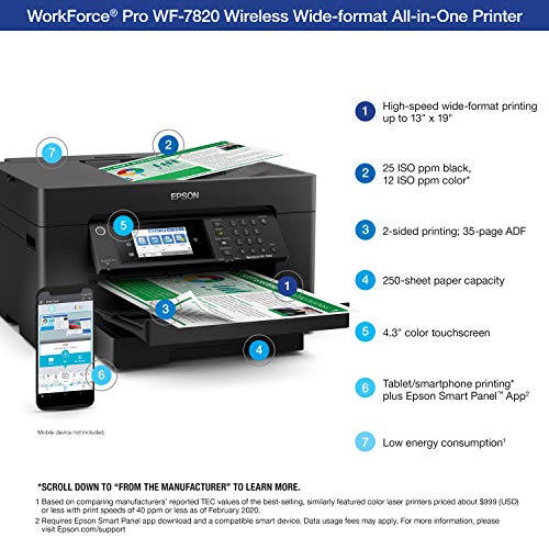 Load image into Gallery viewer, Epson Workforce Pro WF-7820 Wireless All-in-One Wide-Format Printer with Auto 2-Sided Print up to 13" x 19", Copy, Scan and Fax, 50-Page ADF, 250-sheet Paper Capacity, 4.3" Screen, Works with Alexa