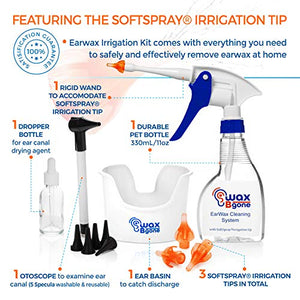 WaxBgone Ear Wax Removal Kit with Earwax Drops and SoftSpray Ear Irrigation Tips for Safe and Effective Earwax Removal - Complete Ear Cleaning Kit for Adults and Kids