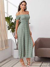 Load image into Gallery viewer, Floerns Women&#39;s Boho Floral Print Off Shoulder Split Long A Line Dress Brown XS
