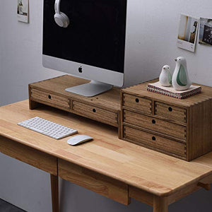 Kirigen Wood Monitor Stand with 2 Drawers - Computer Arm Riser Desk Storage Organizer,Speaker TV Laptop Printer Stand with Pen Slot and Cable Management,Dark Brown Desktop Shelf for Office DBR-2PMJ