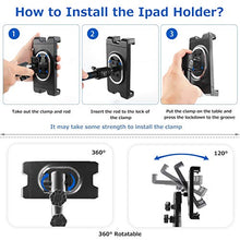Load image into Gallery viewer, iPad Stand Tablet Tripod Stand,360 Rotating iPad Tripod Mount for Phone and iPad of 4.7-13&quot;, Adjustable 62&quot; Tablet Tripod Holder with Bluetooth Remote Control for iPad Air,iPad Pro,iPhone,Kindle
