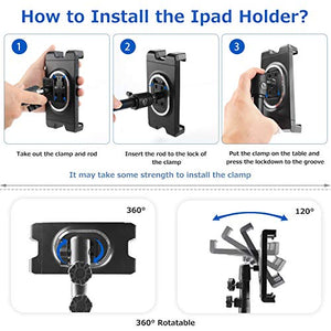 iPad Stand Tablet Tripod Stand,360 Rotating iPad Tripod Mount for Phone and iPad of 4.7-13", Adjustable 62" Tablet Tripod Holder with Bluetooth Remote Control for iPad Air,iPad Pro,iPhone,Kindle