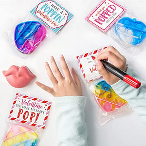 Valentines Day Cards for Kids - Valentines Day Gifts for Kids - 24 Mini Heart Pop Fidget Toys Bulk - Valentine Exchange Cards for Classroom School Party Favors Toddlers Girls Boys Age 3 Year and Up