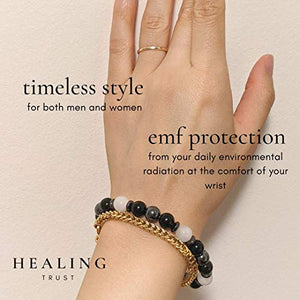 HEALING TRUST Feng Shui Black Obsidian Wealth Bracelet with White Jade Hematite Crystals and Healing Stones. EMF Protection bracelet, 100% Massive Wealth and Abundance Money Attraction, Negative Energy Protection, Healing Crystals, Earthing, Strength and