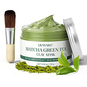 Green Tea Clay Facial Mask, Green Clay Mask with Volcanic Mud, Deep Washing Blackhead Remover Mud Mask, Purifying Facial Mask for Wrinkles, Blackheads, Pore, Acne (5.29oz)