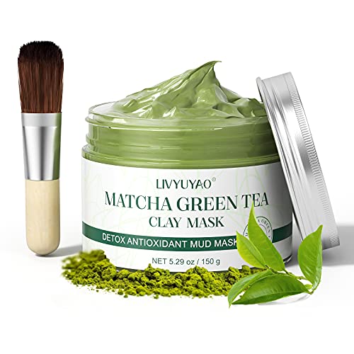 Green Tea Clay Facial Mask, Green Clay Mask with Volcanic Mud, Deep Washing Blackhead Remover Mud Mask, Purifying Facial Mask for Wrinkles, Blackheads, Pore, Acne (5.29oz)