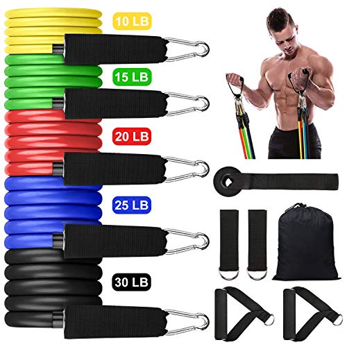Resistance Bands Set, Exercise Bands with Handles Attached 5 Resistance Bands, Handles, Legs Ankle Straps & Door Anchor, Carry Bag, Fitness Bands for Men Women Resistance Training, Physical Therapy