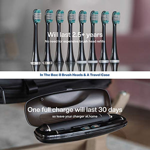 AquaSonic Black Series Ultra Whitening Toothbrush - 8 DuPont Brush Heads & Travel Case Included - Ultra Sonic 40,000 VPM Motor & Wireless Charging - 4 Modes w Smart Timer - Modern Electric Toothbrush