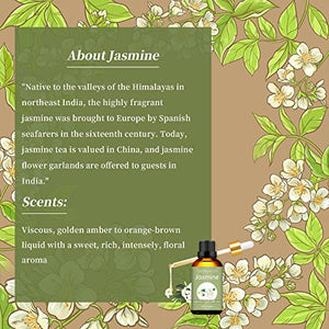 Jasmine Essential Oil Organic 100% Pure & Natural Jasmine Oil for Diffuser, Perfume, Skin Care, Aromatherapy, Bath - 100ML/3.38OZ