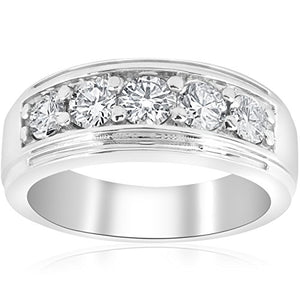 1 ct Mens Diamond Five Stone Wedding Ring 10k White Gold - Size 8.5