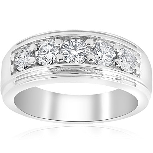 1 ct Mens Diamond Five Stone Wedding Ring 10k White Gold - Size 8.5