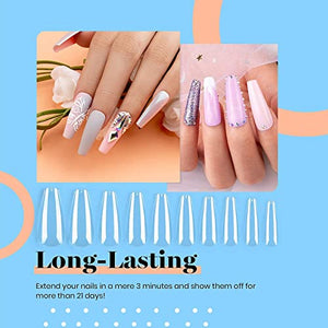 Beetles 2Pcs 15ml No Wipe Gel Top Coat and Base Coat Set with Nail Tips and Glue Gel Kit, LED Lamp DIY Nail Art Acrylic Nail Kit