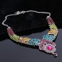 Load image into Gallery viewer, Women's Elegant Austrian Crystal Statement Necklace Earrings Jewelry Set for Wedding Dress and Boxes (Silver Colorful)
